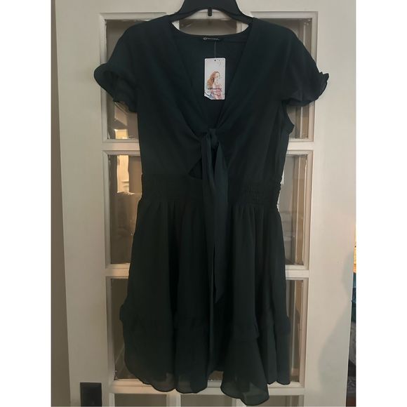 PRETTYGARDEN green size large Swing Mini Dress V Neck Short A-Line Short Dress - Picture 8 of 10